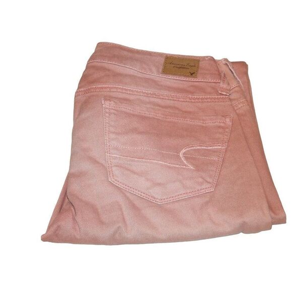 American Eagle Jeans Women Sz 0 Regular Skinny Stretch Peach Straight Leg - Picture 1 of 9